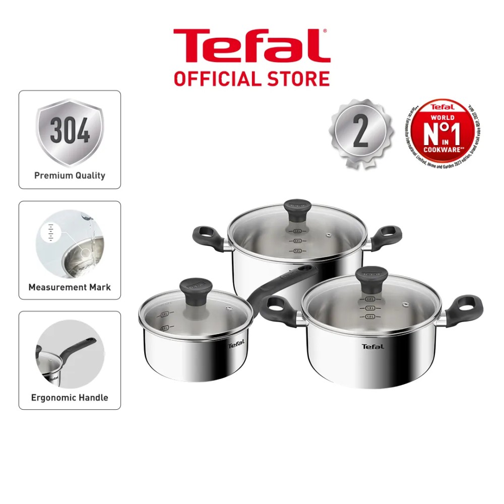 Tefal Starter Stainless Steel 6-Piece Set (Saucepan w/Lid 16cm+ Stewpot ...