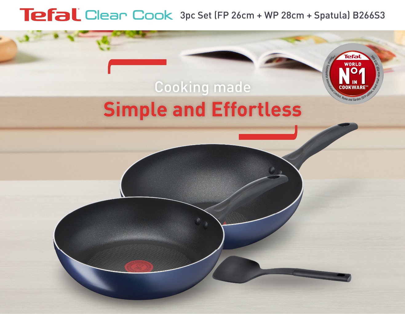 maag begrijpen eenvoudig Tefal Clear Cook 3pc Set (FryPan 26cm+ WokPan 28cm + Spatula) | B266S3 |  BANHUAT.COM