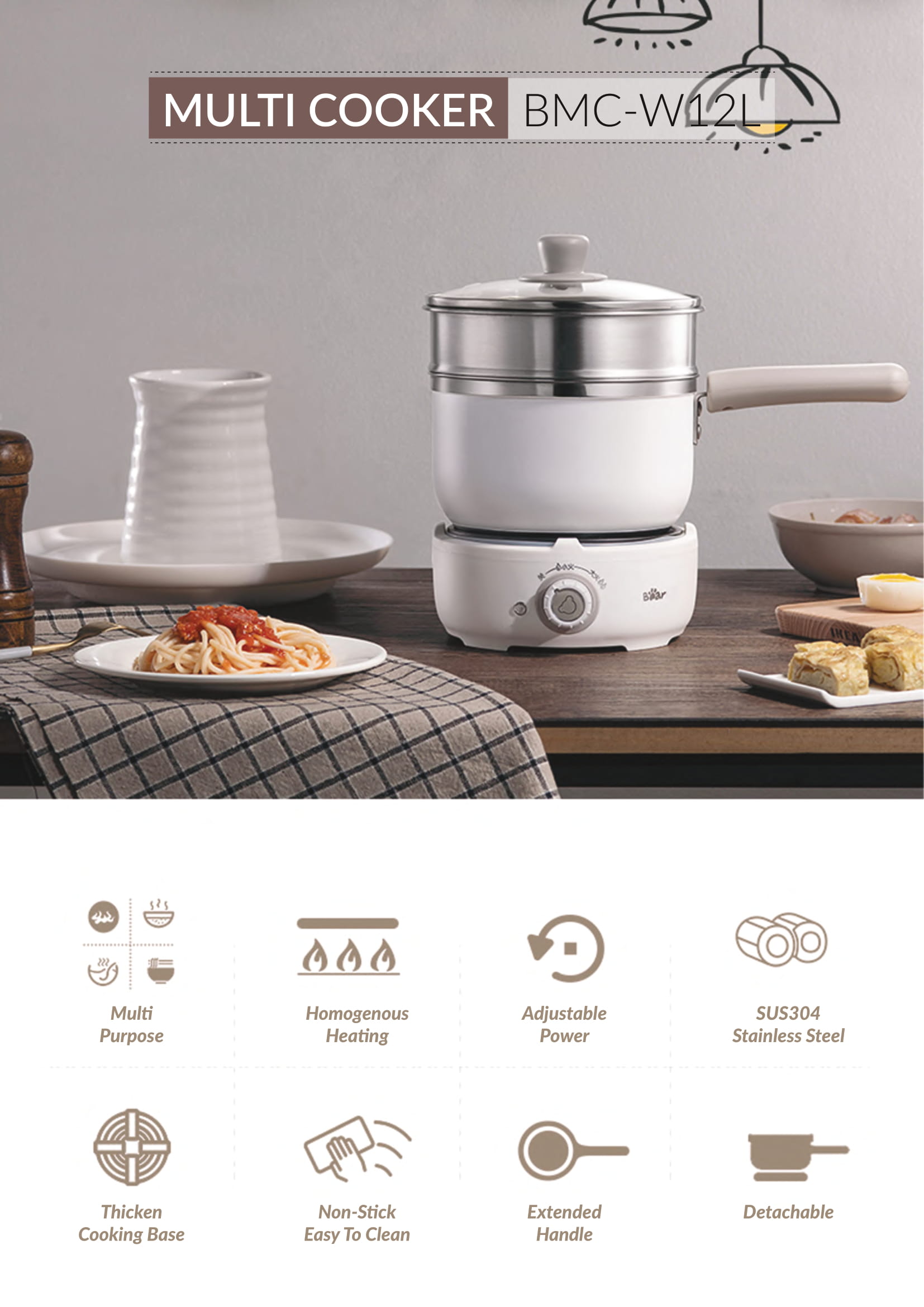 Multi-Purpose 3 in 1 Multi Cooker 2.5L - Bear Malaysia